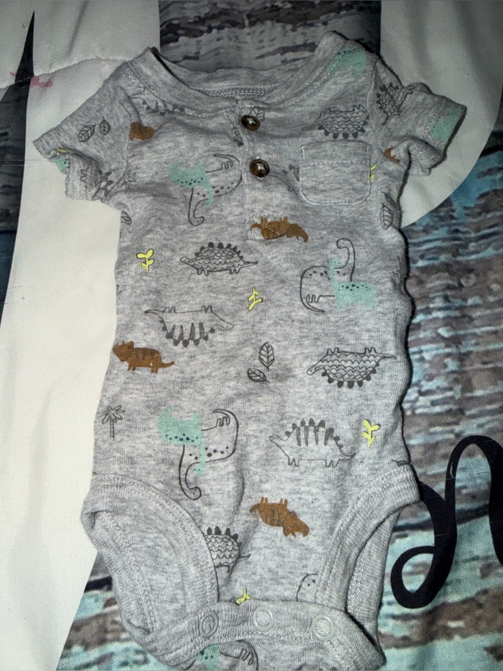 Toddler Gray Dino Print Snap Romper - Unbranded
